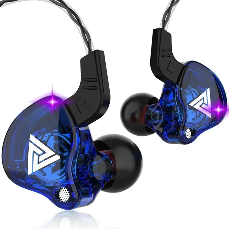 Blue translucent vikefon qkz ak6 in ear headphones with dynamic driver unit mic stereo sports earbuds with led lights