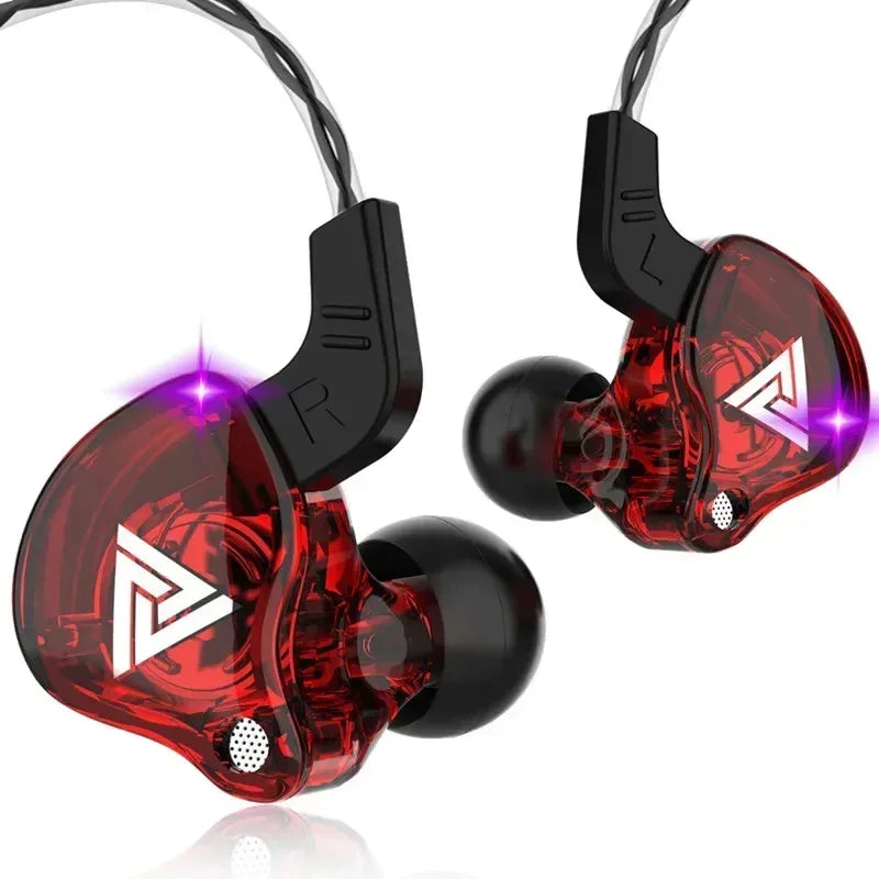 Red translucent vikefon qkz ak6 in ear earphones with dynamic driver unit mic stereo sports and purple led lights