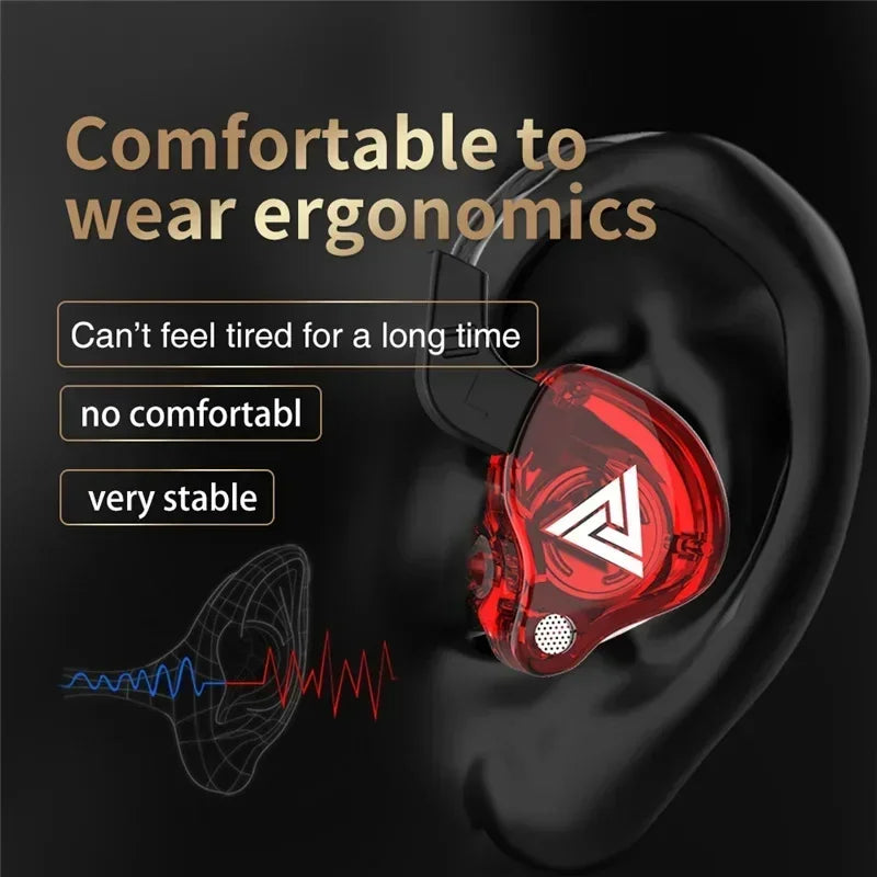 Red translucent vikefon qkz ak6 in ear earphone with dynamic driver unit and mic stereo sports ergonomic design