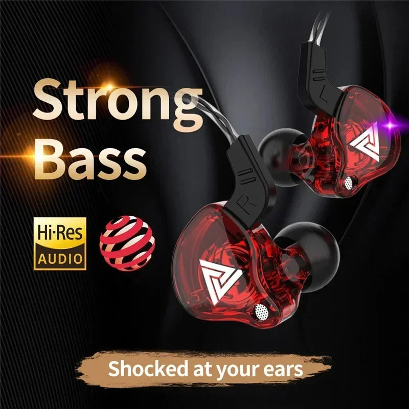 Red transparent vikefon qkz ak6 in ear earphone with dynamic driver unit mic stereo sports white triangular logo