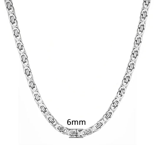 Silver-toned vintage byzantine link chain necklace for men and women made of stainless steel with bold 6mm links