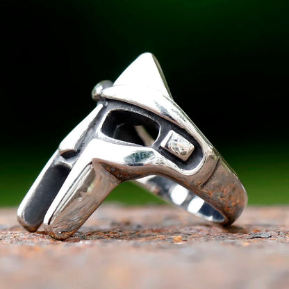 Silver spartan helmet vintage classic goth doom mask ring with polished stainless steel and detailed boys punk egyptian design