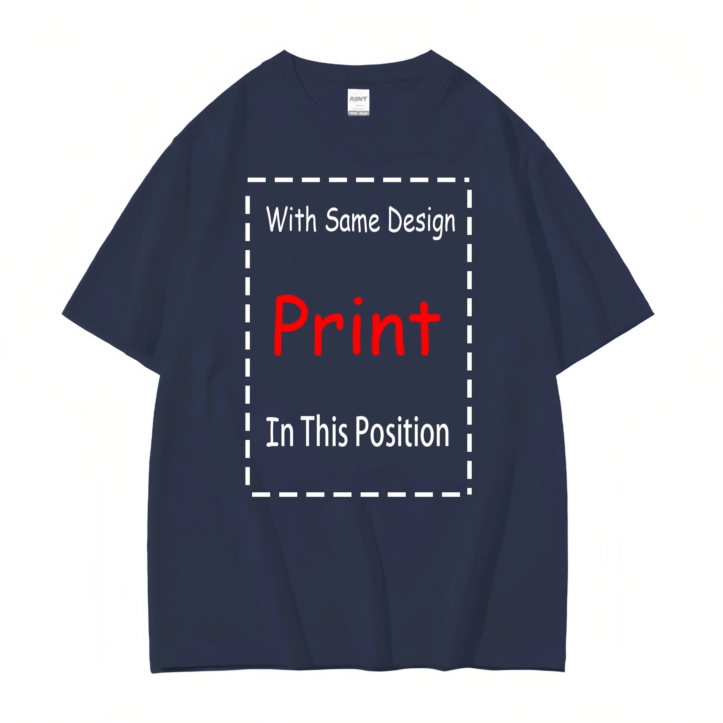 Navy blue oversized vintage phantom of the opera 90s musical t shirt with bold red print and white dashed lines in washed stretched streetwear style