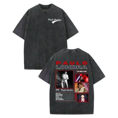 Black oversized vintage washed rapper paulo londra merch t-shirt high quality cotton with graphic print and song titles