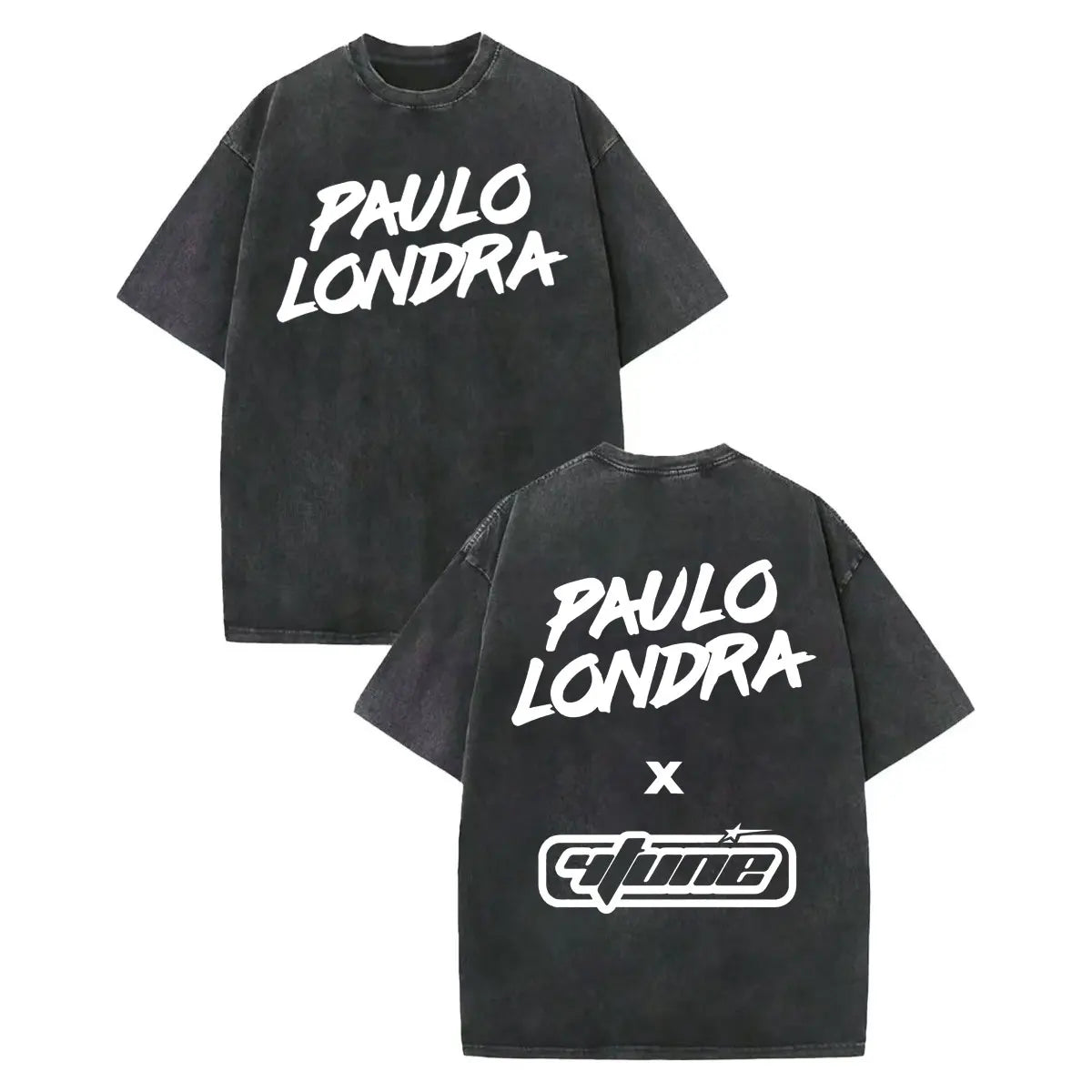 Black paulo londra merch oversized t-shirt with white vintage washed rapper graphic print in high quality cotton