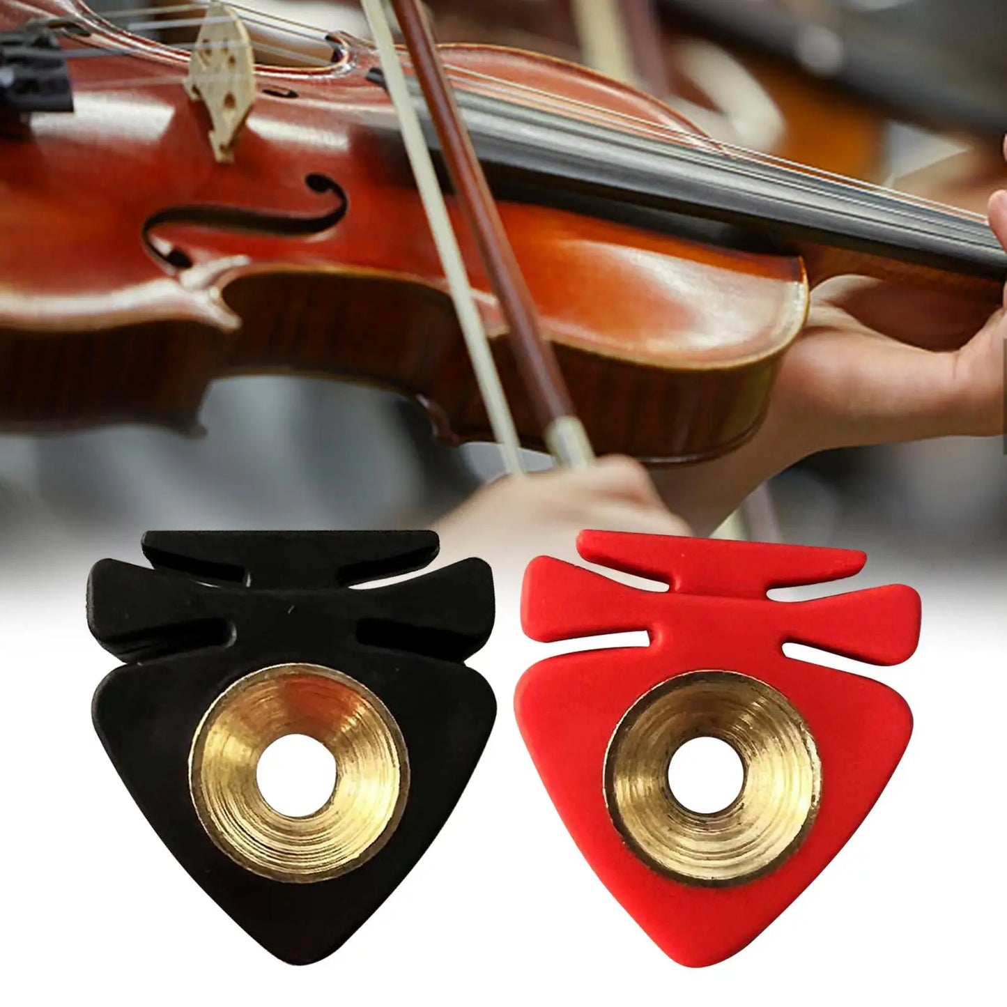 Black and red violin mute easy installation bow holders with gold circular inserts universal fittings durable lightweight