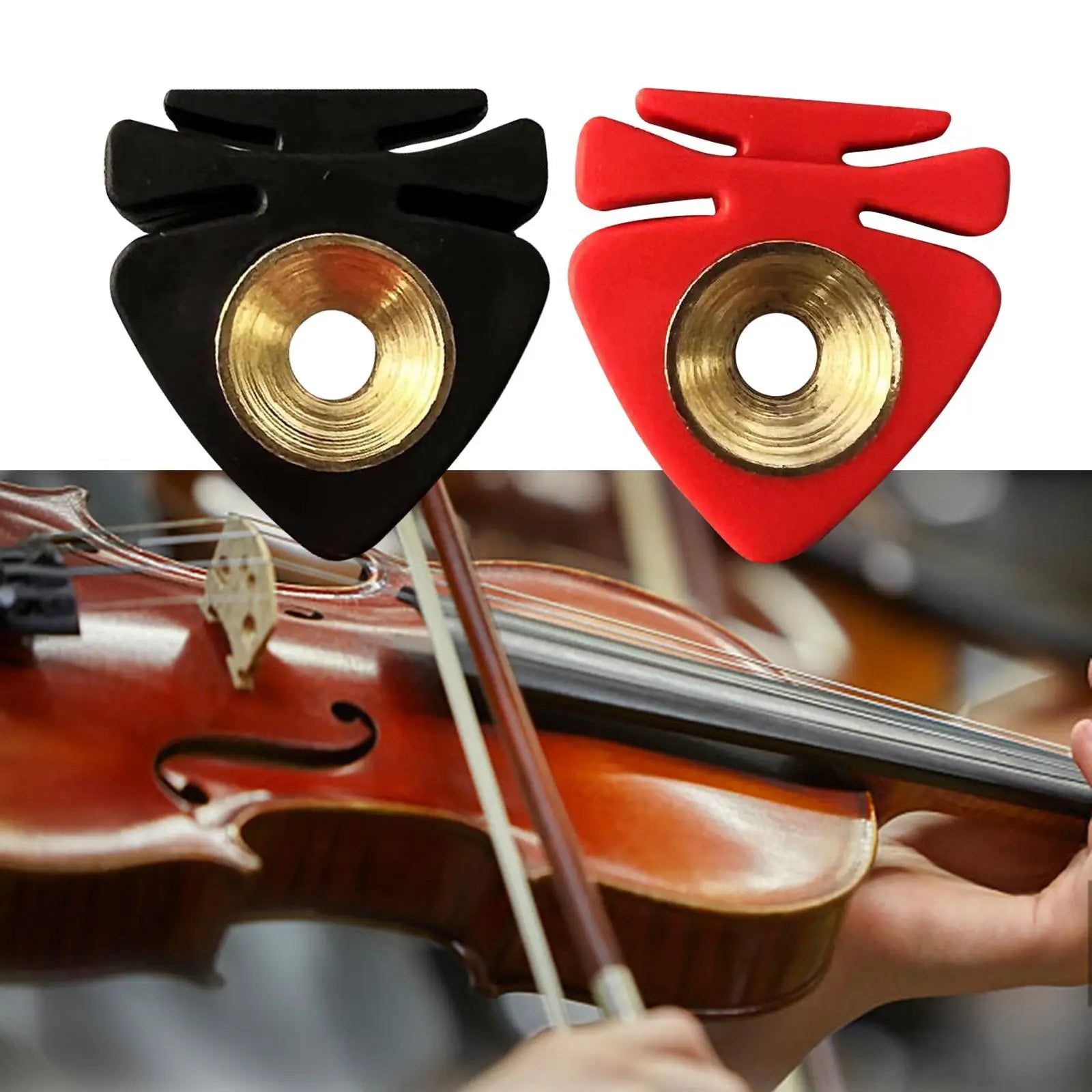 Black and red violin mute with gold circular inserts featuring universal fittings durable portable parts lightweight design