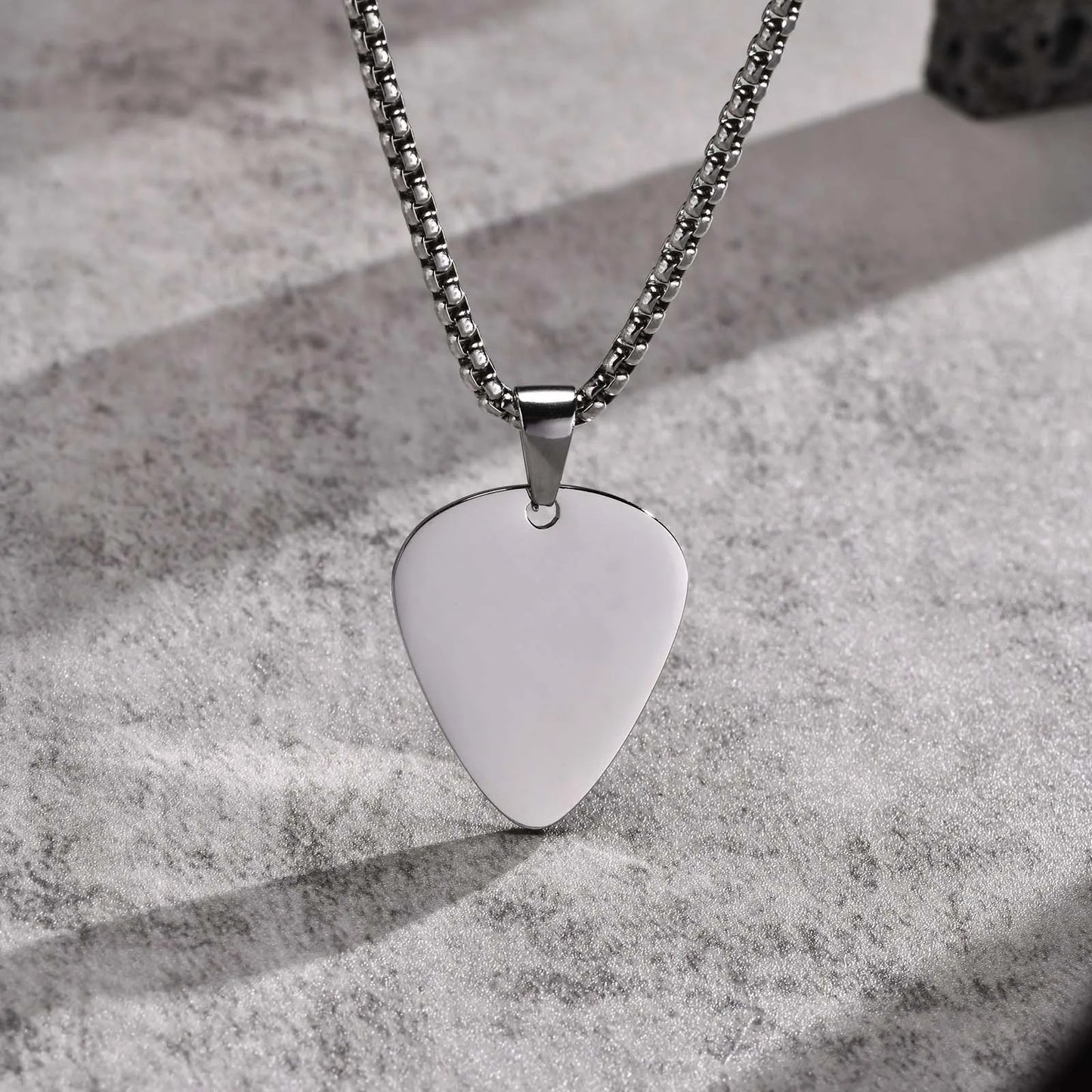 Silver unique guitar pick necklace pendant on stainless steel chain for music lovers by vnox
