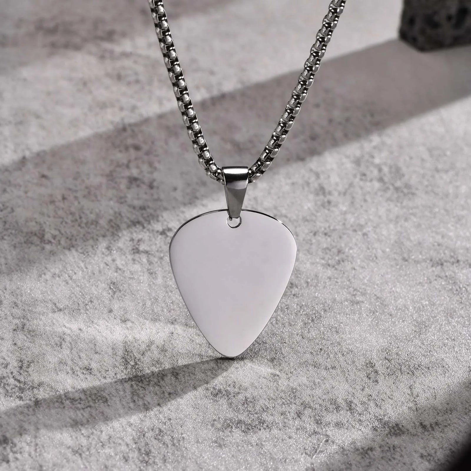 Silver unique guitar pick necklace pendant on stainless steel chain for music lovers by vnox