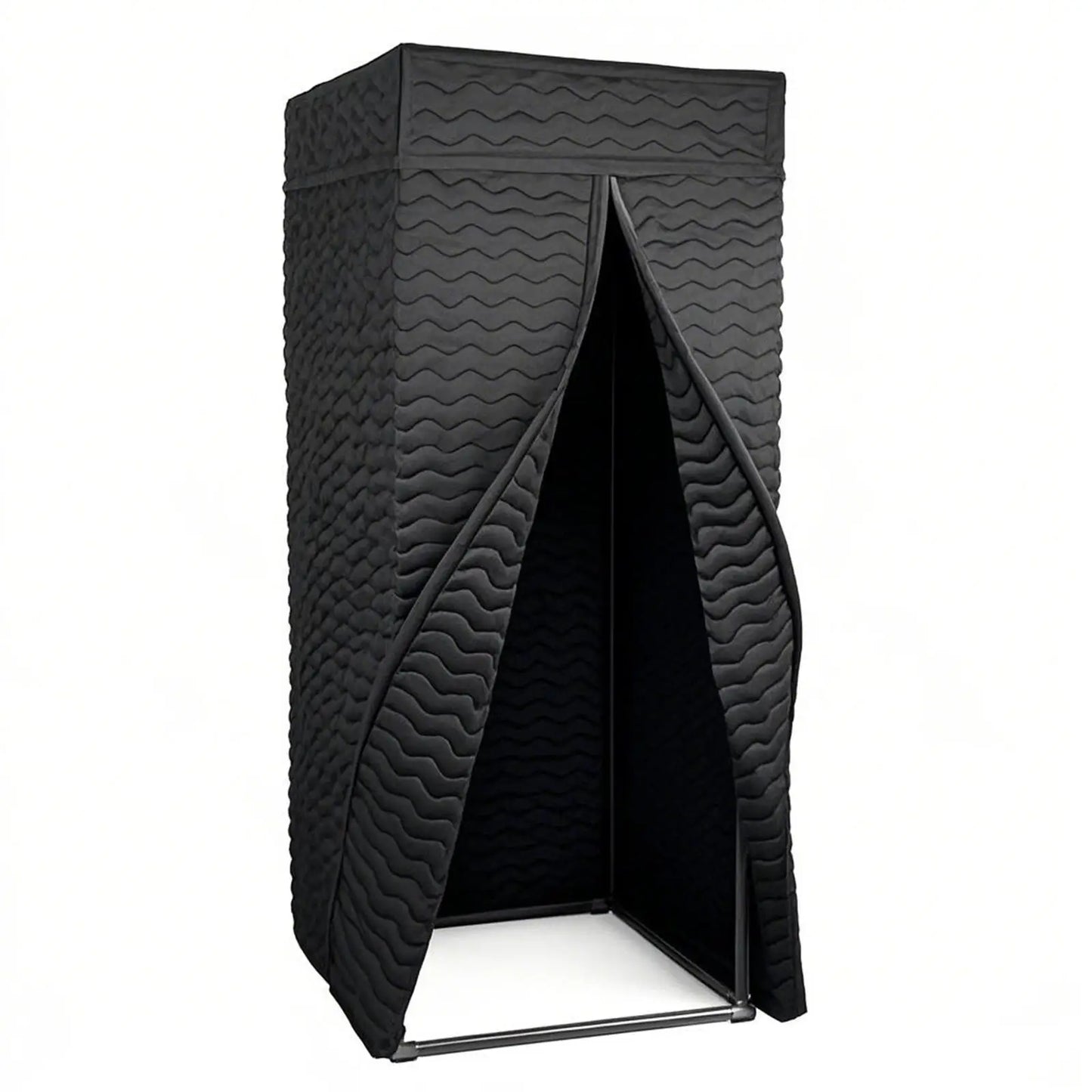 Black quilted fabric portable vocal booth with wavy texture and stainless steel frame for echo prevention home studio