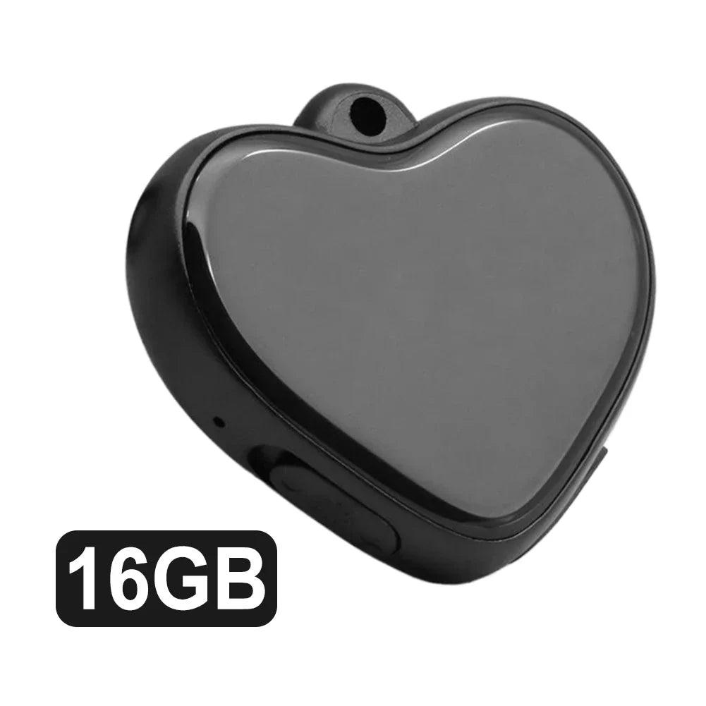 Black heart-shaped voice activated recorder usb flash drive with glossy finish 16gb micro recording pendant