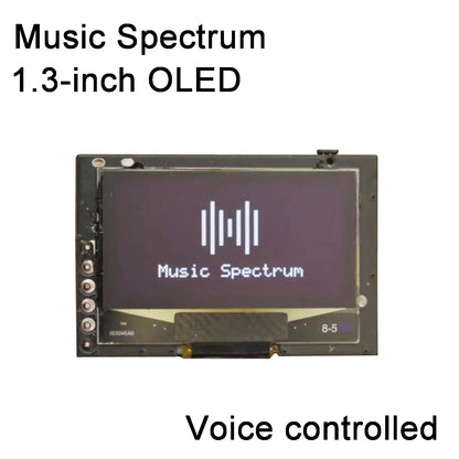 Voice control 1.3-inch oled music spectrum display analyzer audio rhythm on black circuit board with usb power supply