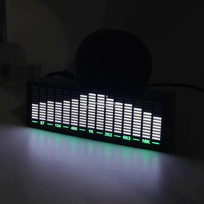 Black rectangular led audio visualizer with green numerical frequency bars for voice control music analyzer light display