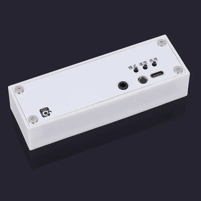 White rectangular voice control music analyzer light display with usb-c port and three black buttons labeled in chinese characters