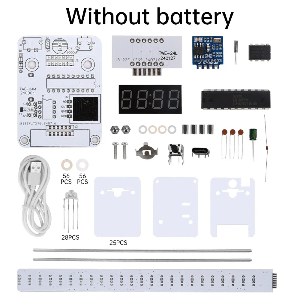 White printed circuit board for twe-24m voice controlled audio electronic crystal column production welding kit with display