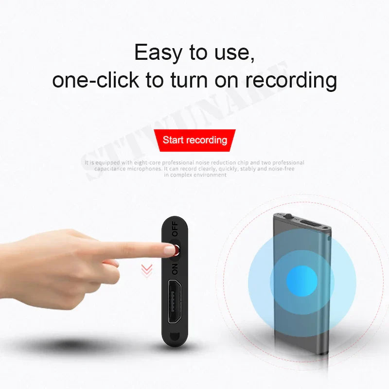 Black compact activated recording dictaphone with one-click recorder digital flash for home safety and audio recording