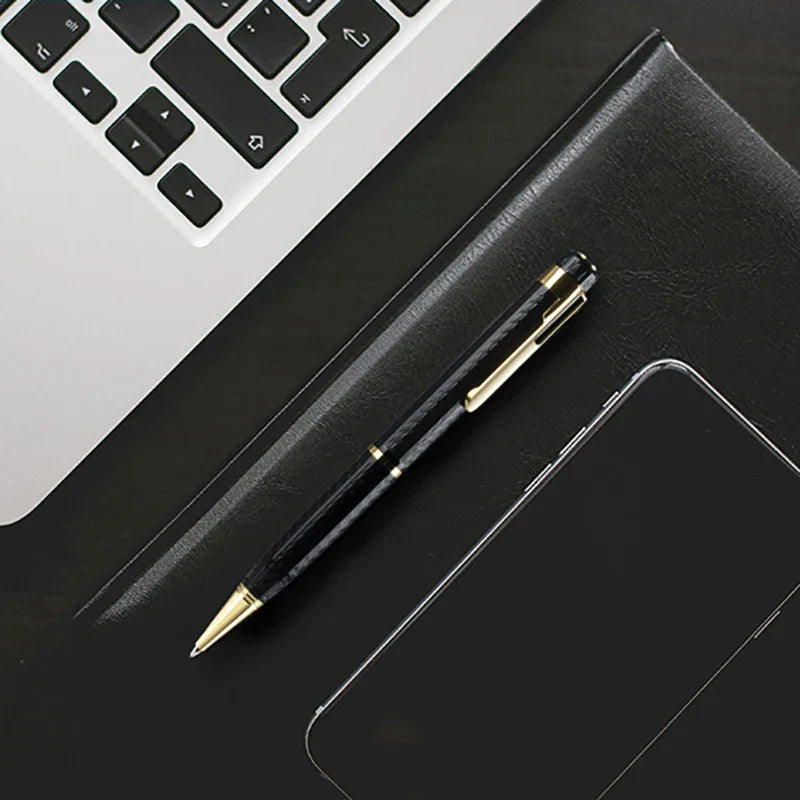 Black textured voice recorder mini pen with gold accents and sleek professional usb flash design for dictaphone micro audio use