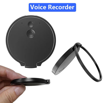 Black circular voice recorder with sleek minimalist design and magnetic closure for high definition conference ai recorder use