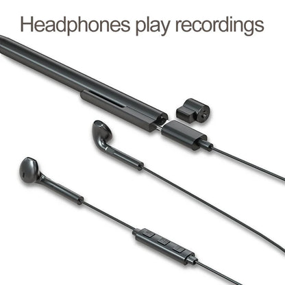 Black in-ear headphones with sleek design and integrated control module for professional voice recorder use