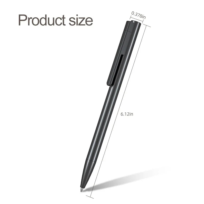 Black matte finish ballpoint voice recorder pen with sleek minimalist design clip and intelligent noise reduction feature