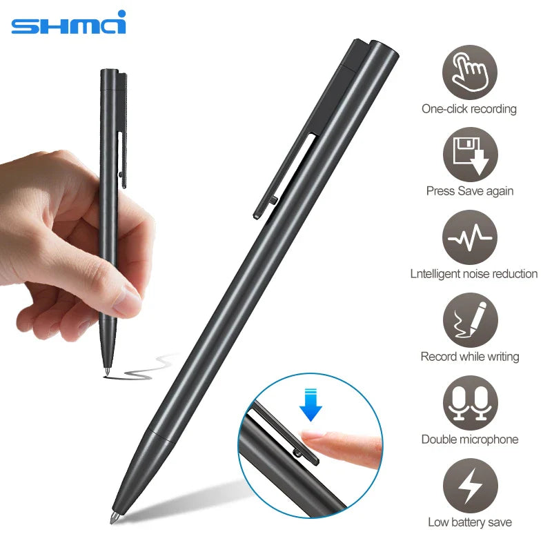 Black shma voice recorder stylus pen with sleek metallic finish retractable tip intelligent noise reduction design