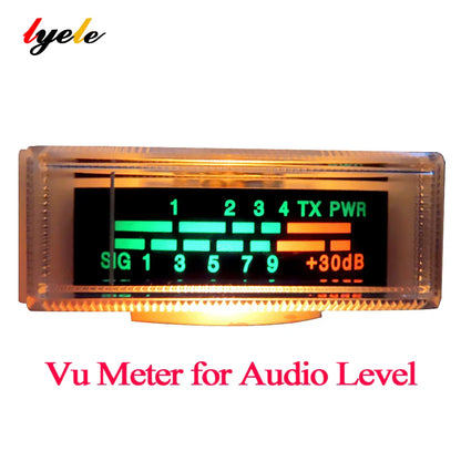 Clear plastic vu meter with digital display showing green and orange audio level high indicators for ohms sound signal electronic instrument indicator
