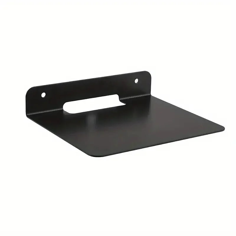Black metal floating bracket speaker wall bracket with minimalist design and two mounting holes for placing small speakers