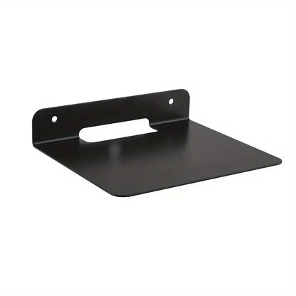 Black metal floating bracket speaker wall bracket with minimalist design and two mounting holes for placing small speakers