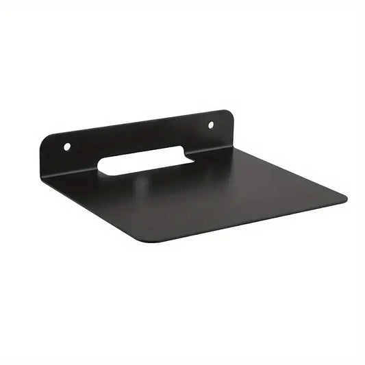 Black metal floating bracket speaker wall bracket with minimalist design and two mounting holes for placing small speakers