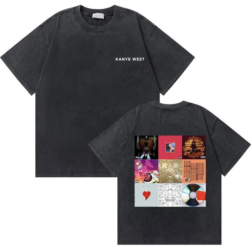 Black cotton washed vintage rapper t-shirt with west graduation bear collage on back hip hop fashion oversized fit