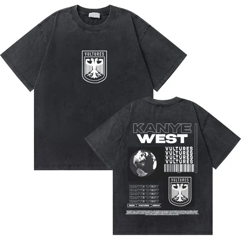 Black cotton washed vintage rapper t shirt with west graduation bear graphic and hip hop fashion oversized fit