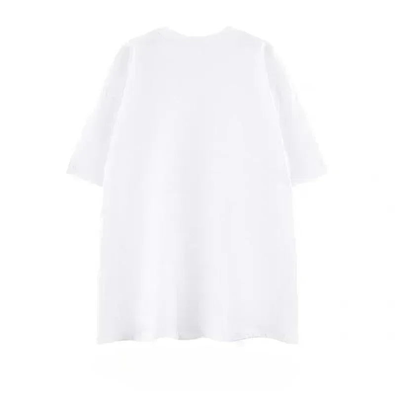 White loose-fitting short-sleeved pure cotton t-shirt with a round neckline featuring washed vintage rapper west graduation bear design for hip hop fashion oversized wear