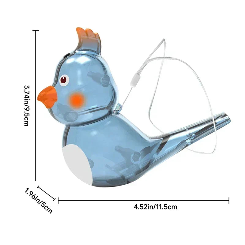 Transparent blue plastic bird whistle children toy with orange beak and red eye for oral muscle pronunciation training