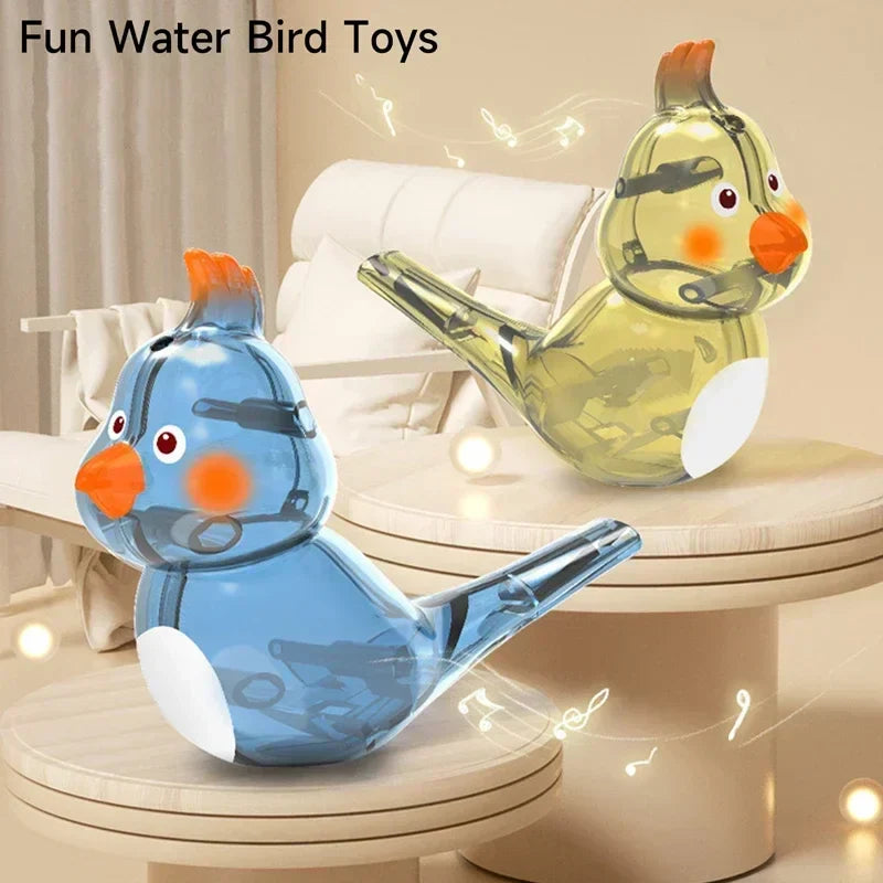 Transparent blue and yellow water bird whistle children toys with orange beaks for oral muscle pronunciation training