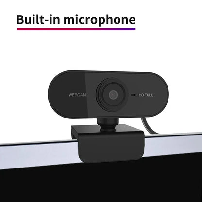 Black hd usb computer camera with built-in microphone and sleek oval design for zoom teams streaming and video calls