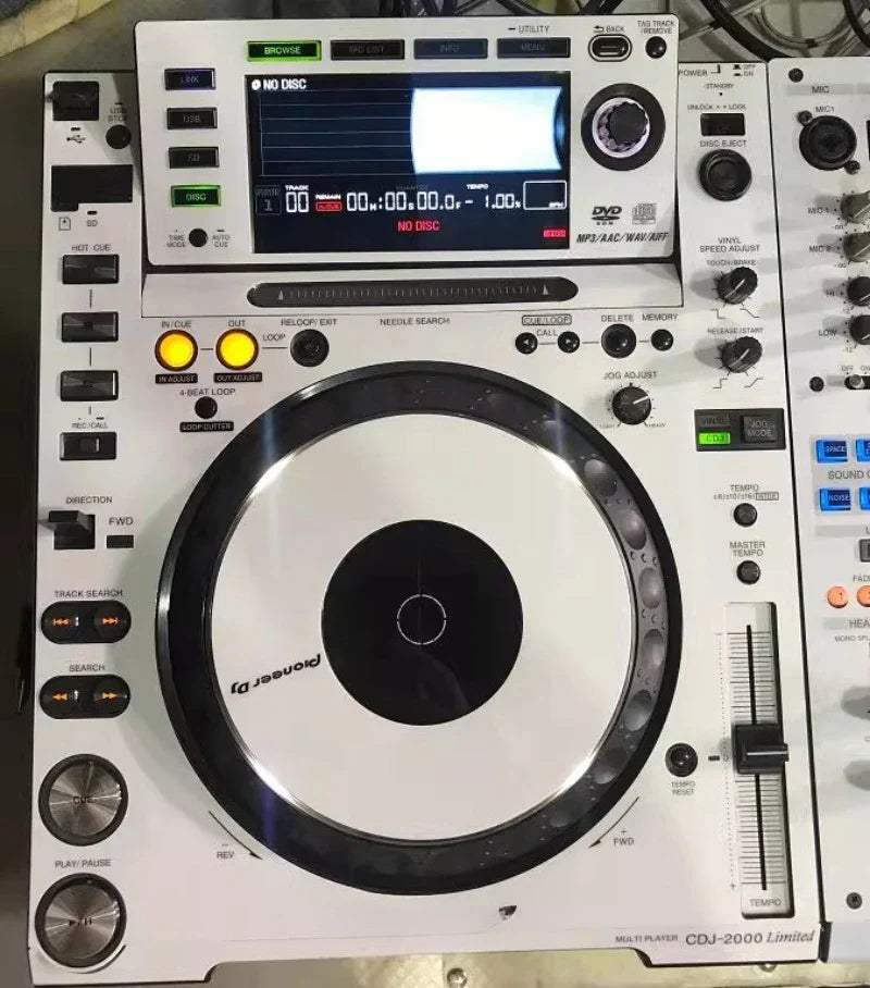 White protective skin sticker for pioneer cdj-2000 playerfull panel cover with black platter and silver metallic accents
