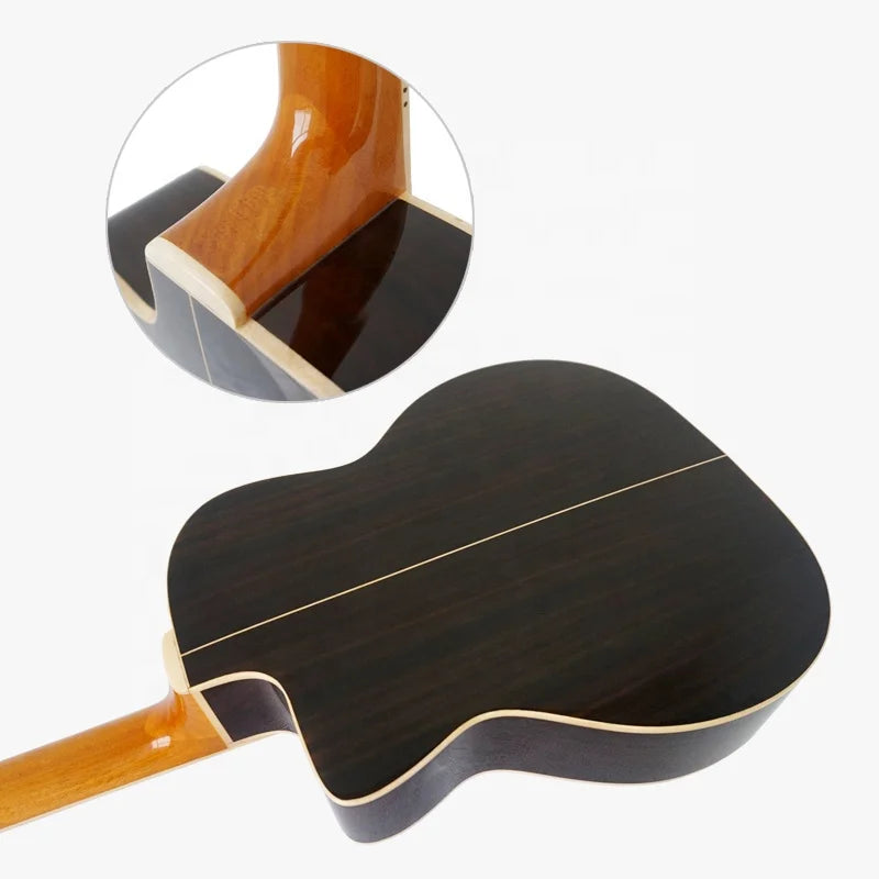 Black acoustic wholesale aiersi custom grande bouche gypsy guitar with glossy finish light binding and natural wood fretboard