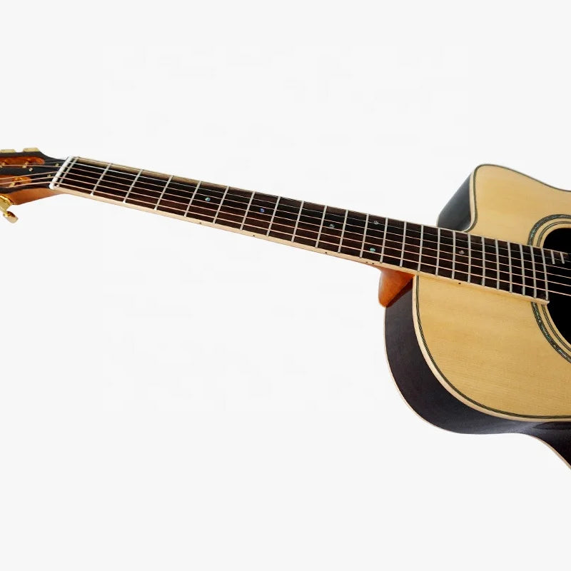 Light-colored wholesale Aiersi custom grande bouche gypsy jazz acoustic guitar with solid spruce top and black binding