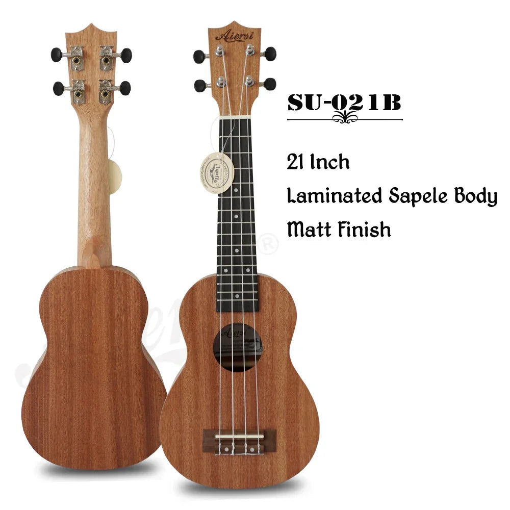 Aiersi brand 21 inch soprano ukulele with laminated sapele body and matte finish wholesale cheap price oem custom made