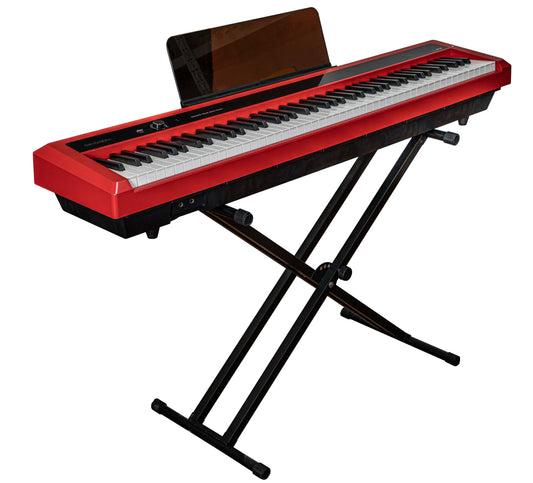 Red wholesale digital piano portable with 88 keys and keyboard hammer action features a sleek glossy finish