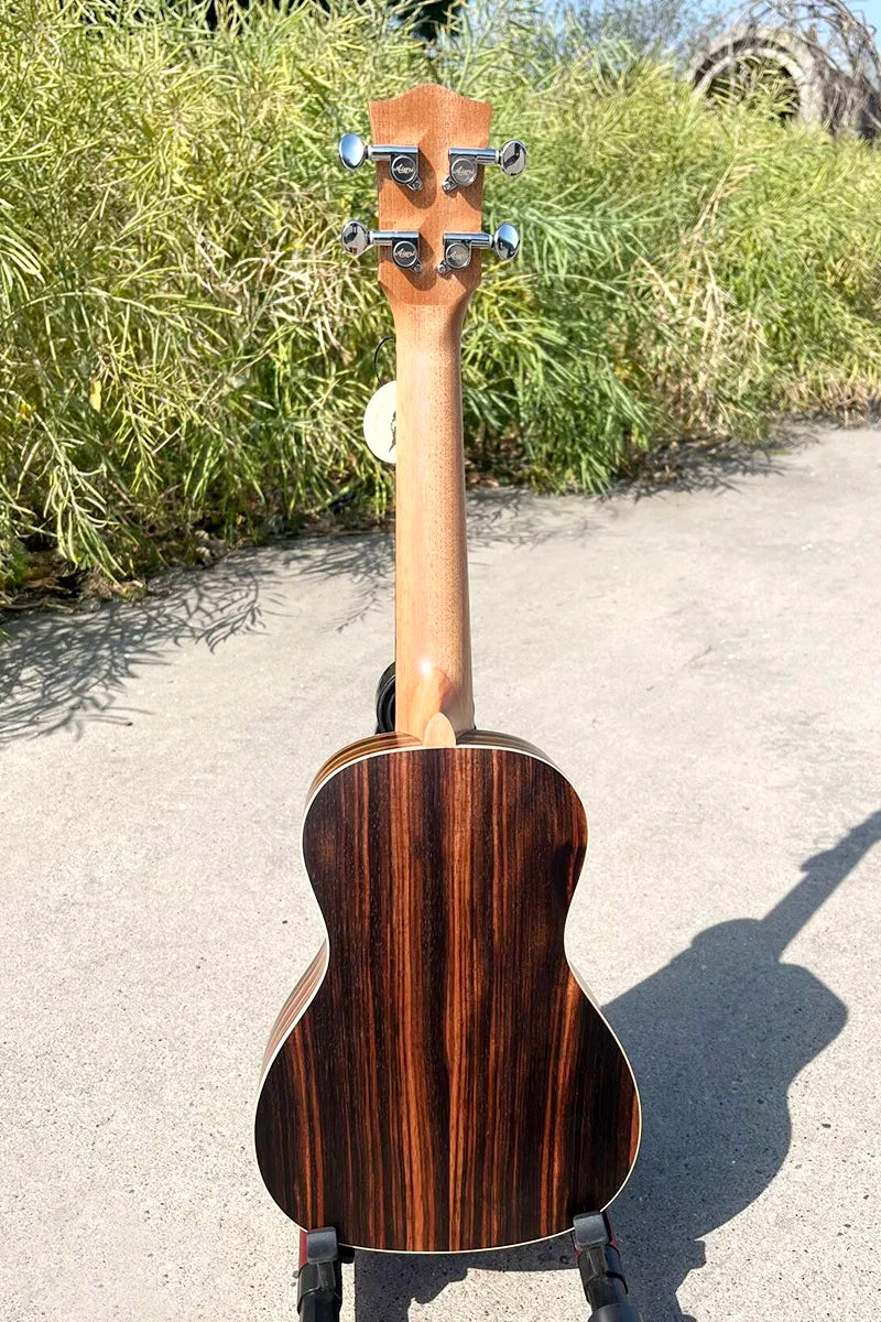 Aiersi brand java ebony concert ukulele with dark wood zebra grain and light neck wholesale price china string instrument
