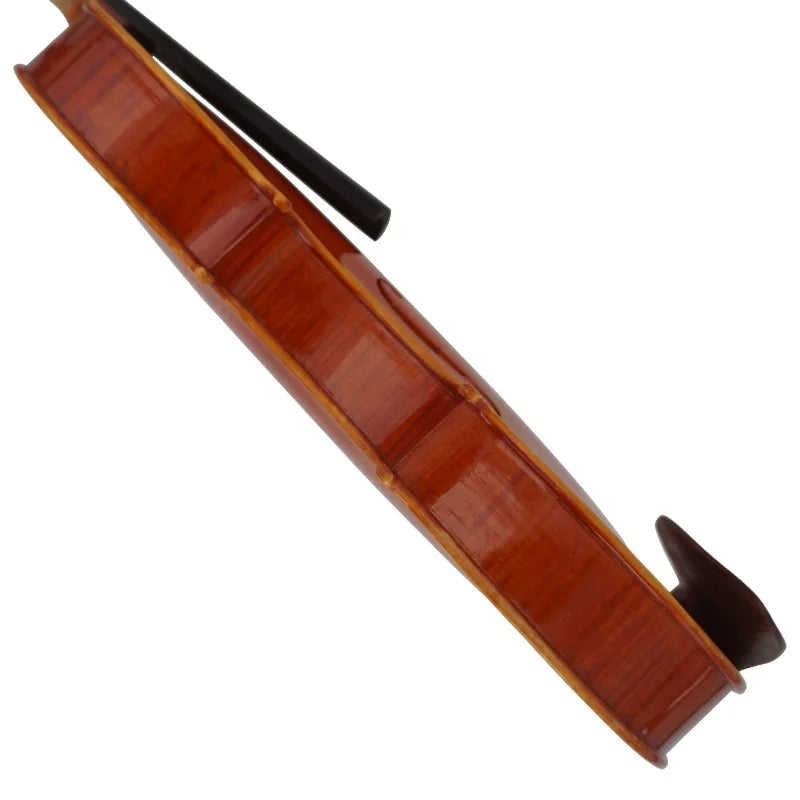 A polished amber-brown handmade professional Italian violin with a black bow wholesale price European musical instrument custom label