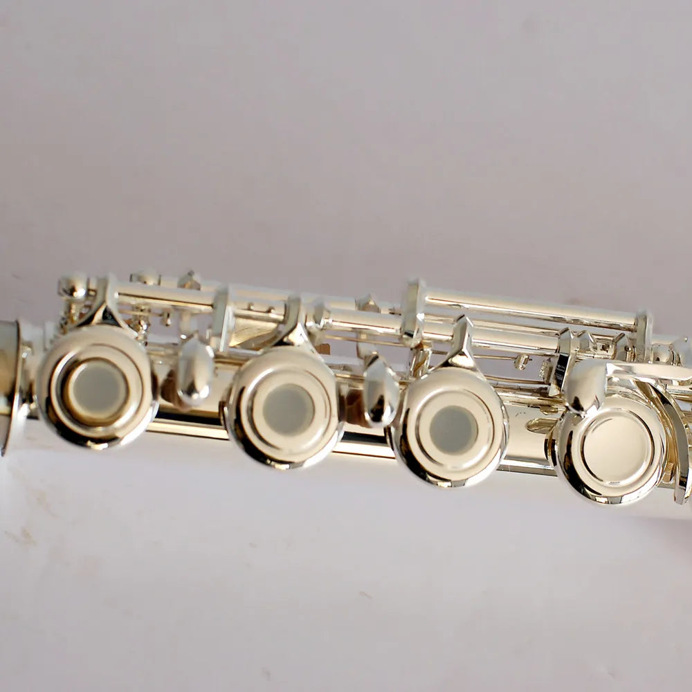 Professional silver-plated hole performance flute with polished metal keys and circular pads flute open design wind instruments