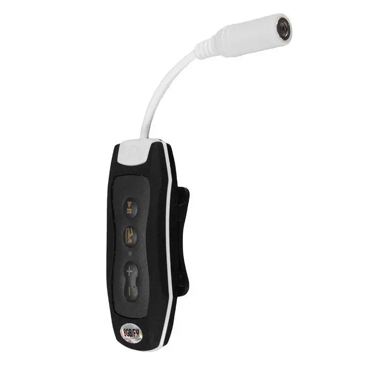 Black and white winait hot seel sports waterproof 8gb mp3 music player with clip, three buttons, and 3.5mm jack cable