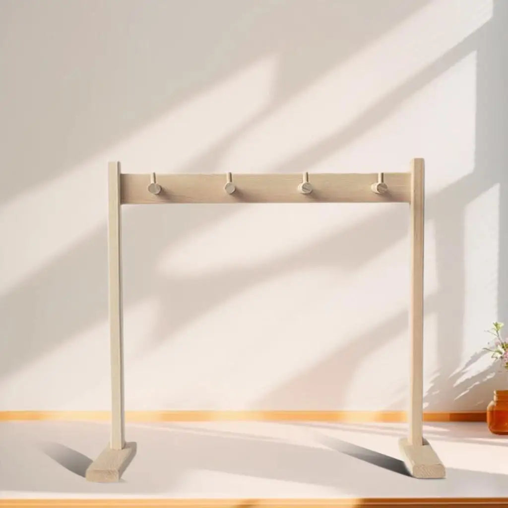 Minimalist light wood wind chime stand with four hooks easy assembly gong stand for tabletop and yoga exhibition