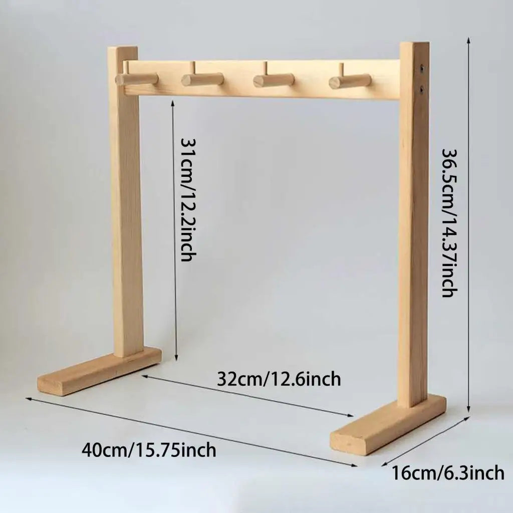 Light-colored wooden wind chime stand with four hooks stable easy assembly chime holder for tabletop use