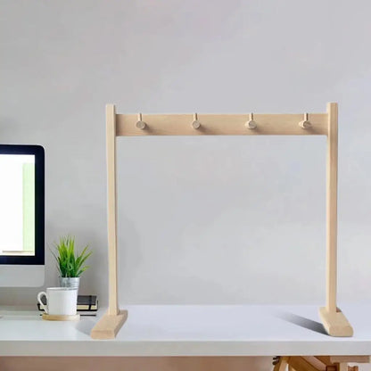 Light-colored wooden wind chime stand with four hooks easy assembly chime holder stable gong stand for tabletop use