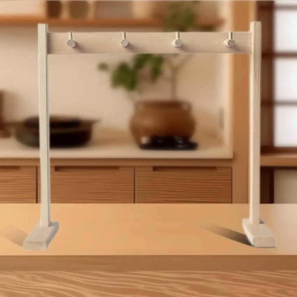 White wooden wind chime stand with four hooks stable easy assembly chime holder for tabletop use