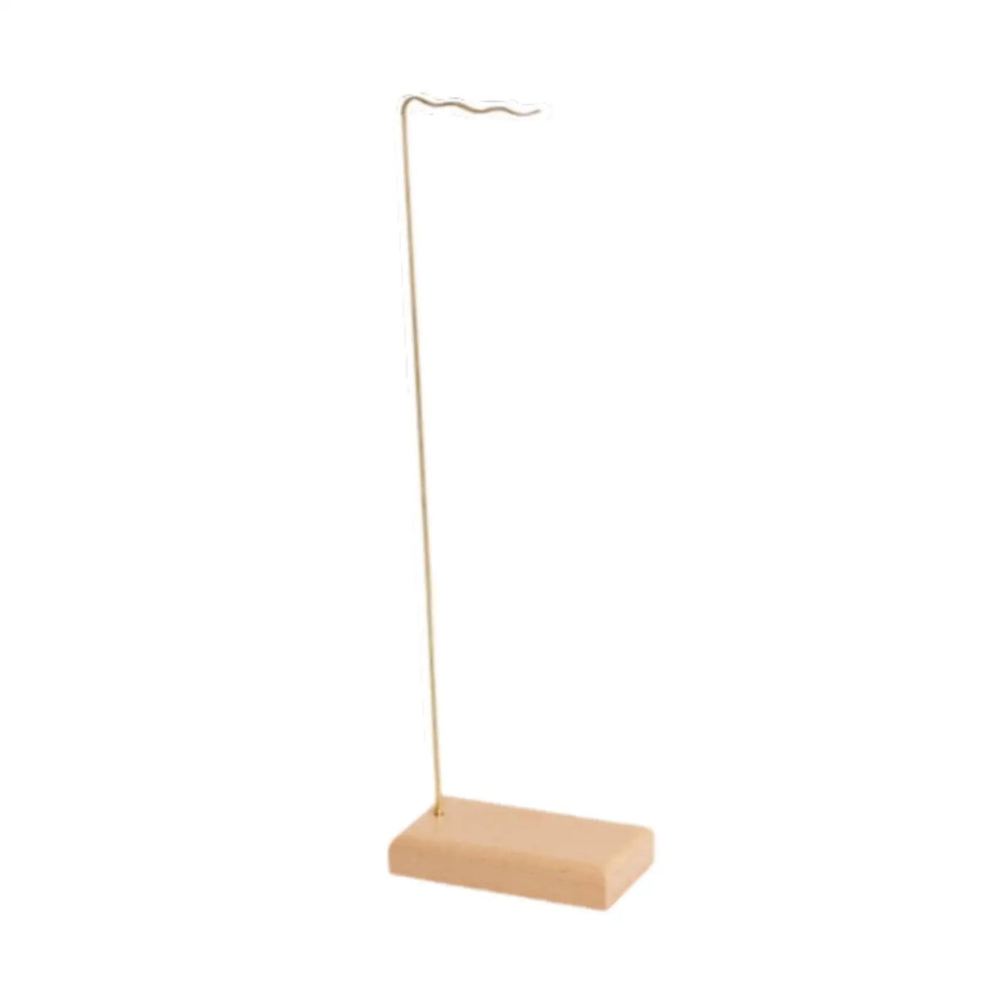 Minimalist wind chime stand with rectangular wooden base and wavy metal rod for wedding event home decor and indoor garden