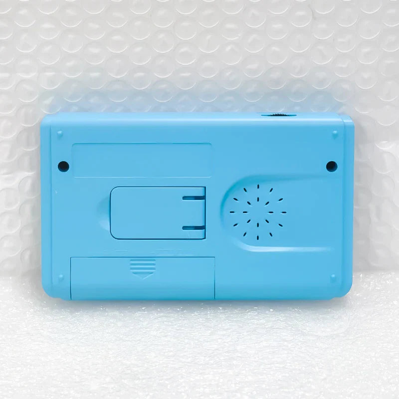 Light blue plastic wind instrument tuner mt-40w back side with pickup clip dual mode and metronome mode support